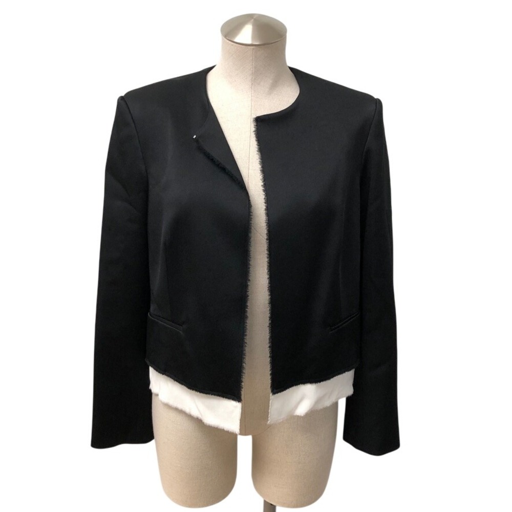 EDUN Blazer Womens 8 Black‎ Fringed Hem Colorblock Viscose Open Front